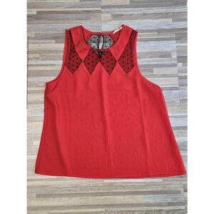 🔺️Sugarlips Orange w/Black Polka Dot Mesh Lace Sleeveless Top Large